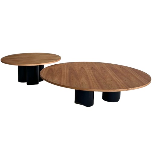 Mesa centro redonda dupla. ( base preta ) natural 1.00 x 35 0.80x0.35 - Galeria